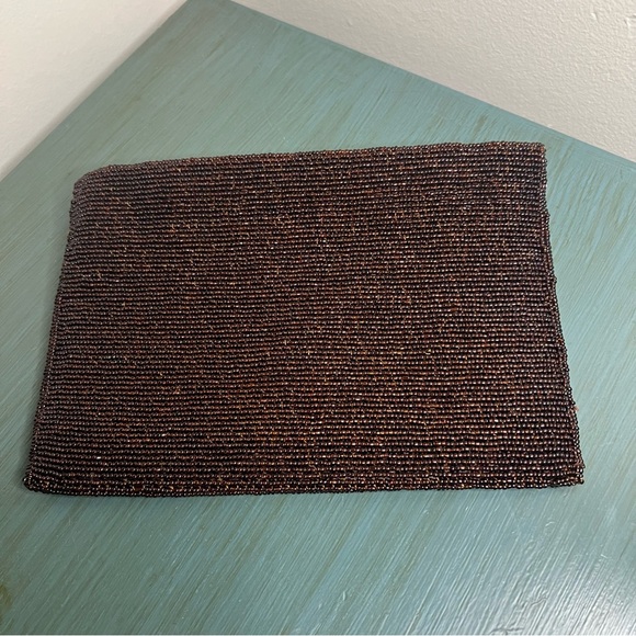 Seaglass Collection Beaded Clutch Pink Bow Brown Bag - Picture 4 of 5